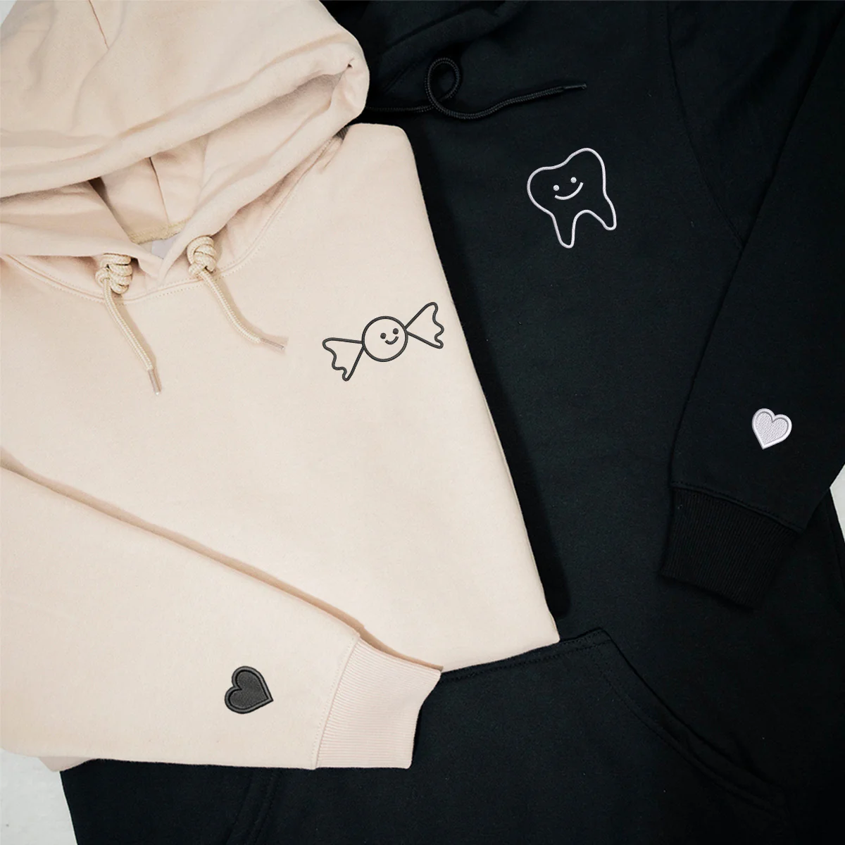 Custom Embroidered Candy and Teeth Matching Hoodies for Couples - Image 3