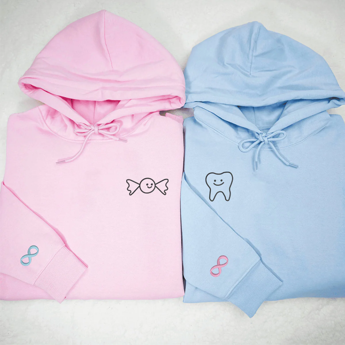 Custom Embroidered Candy and Teeth Matching Hoodies for Couples - Image 4