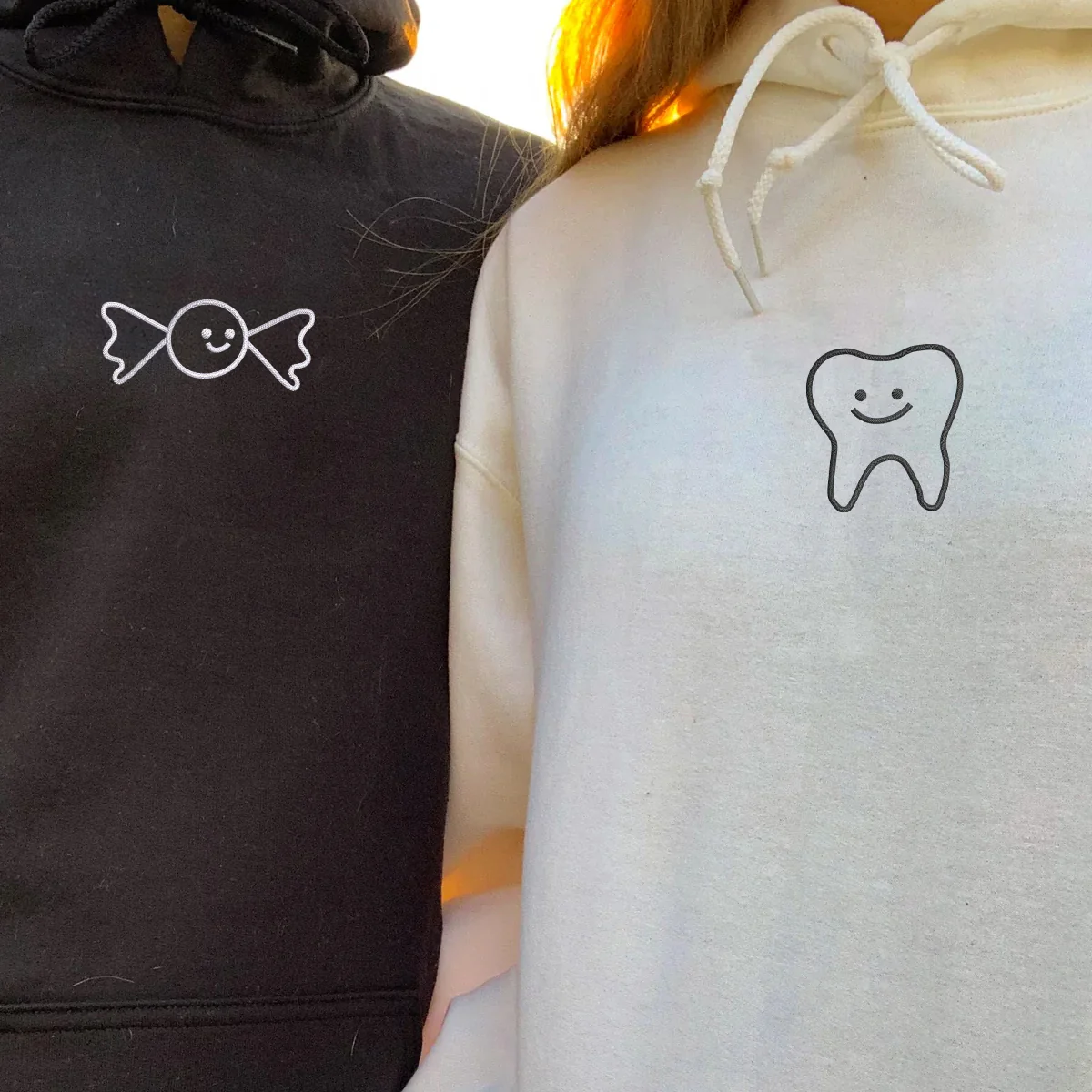 Custom Embroidered Candy and Teeth Matching Hoodies for Couples - Image 7