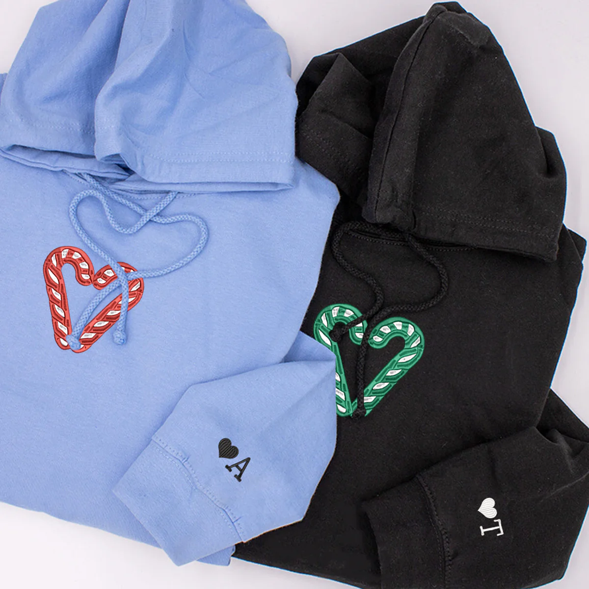 Custom Embroidered Candy Cane Matching Hoodies for Couples - Image 2