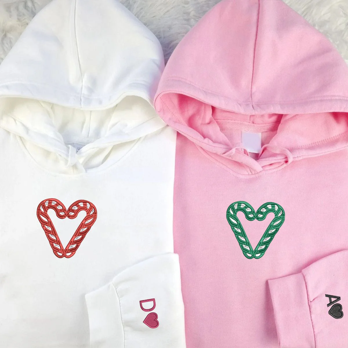 Custom Embroidered Candy Cane Matching Hoodies for Couples - Image 3