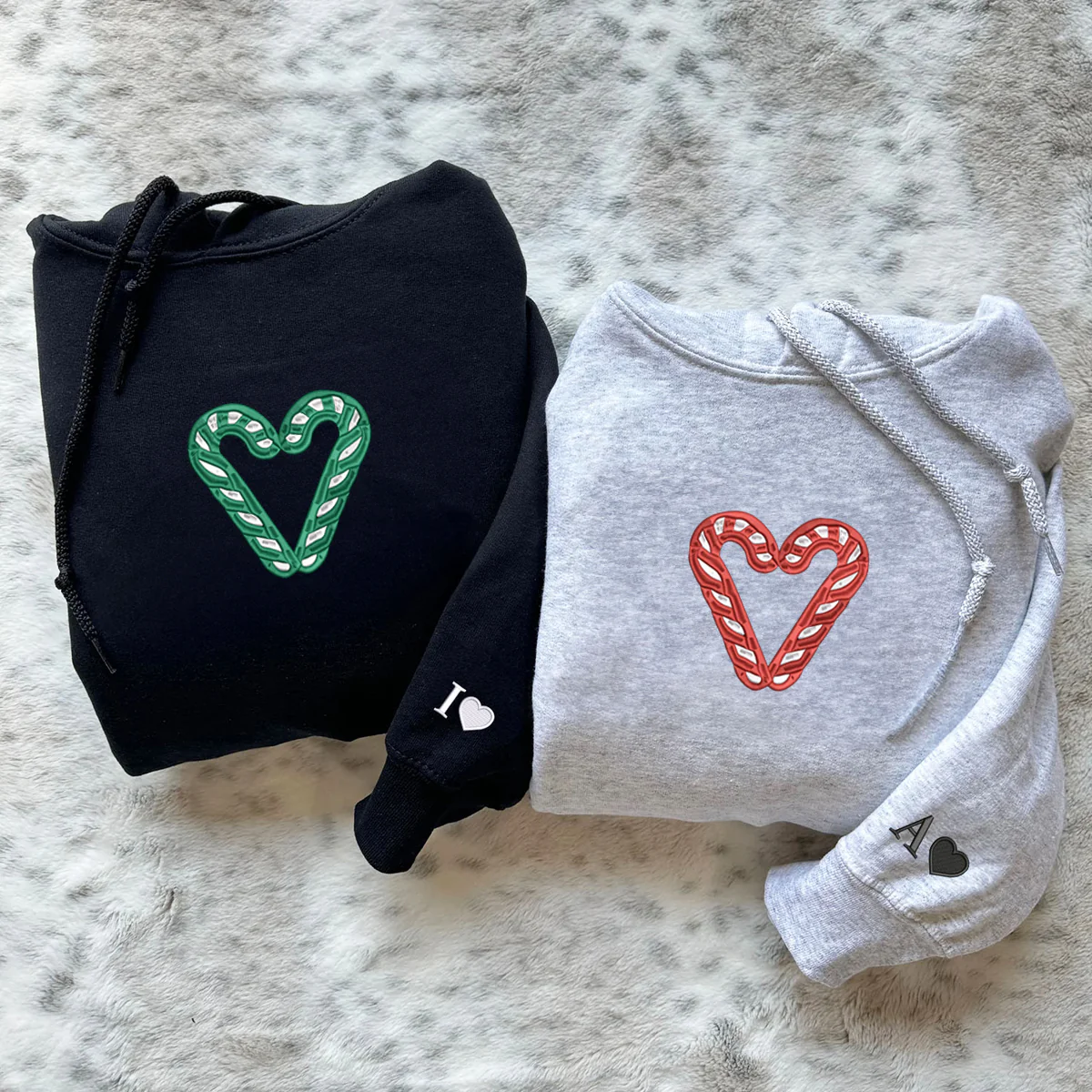 Custom Embroidered Candy Cane Matching Hoodies for Couples - Image 4