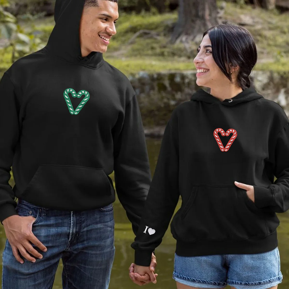 Custom Embroidered Candy Cane Matching Hoodies for Couples - Image 5
