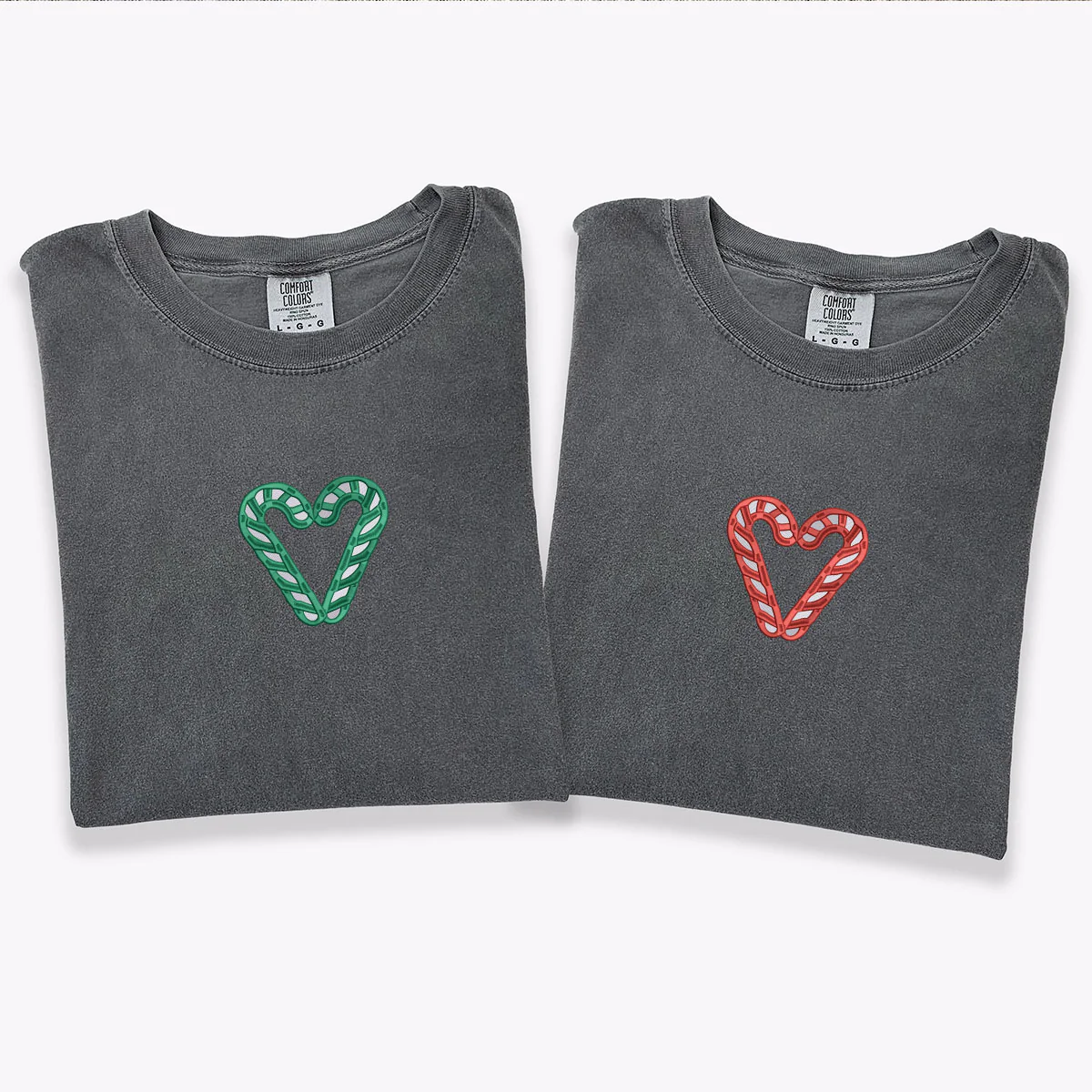 Custom Embroidered Candy Cane Matching T-shirts for Couples - Image 2