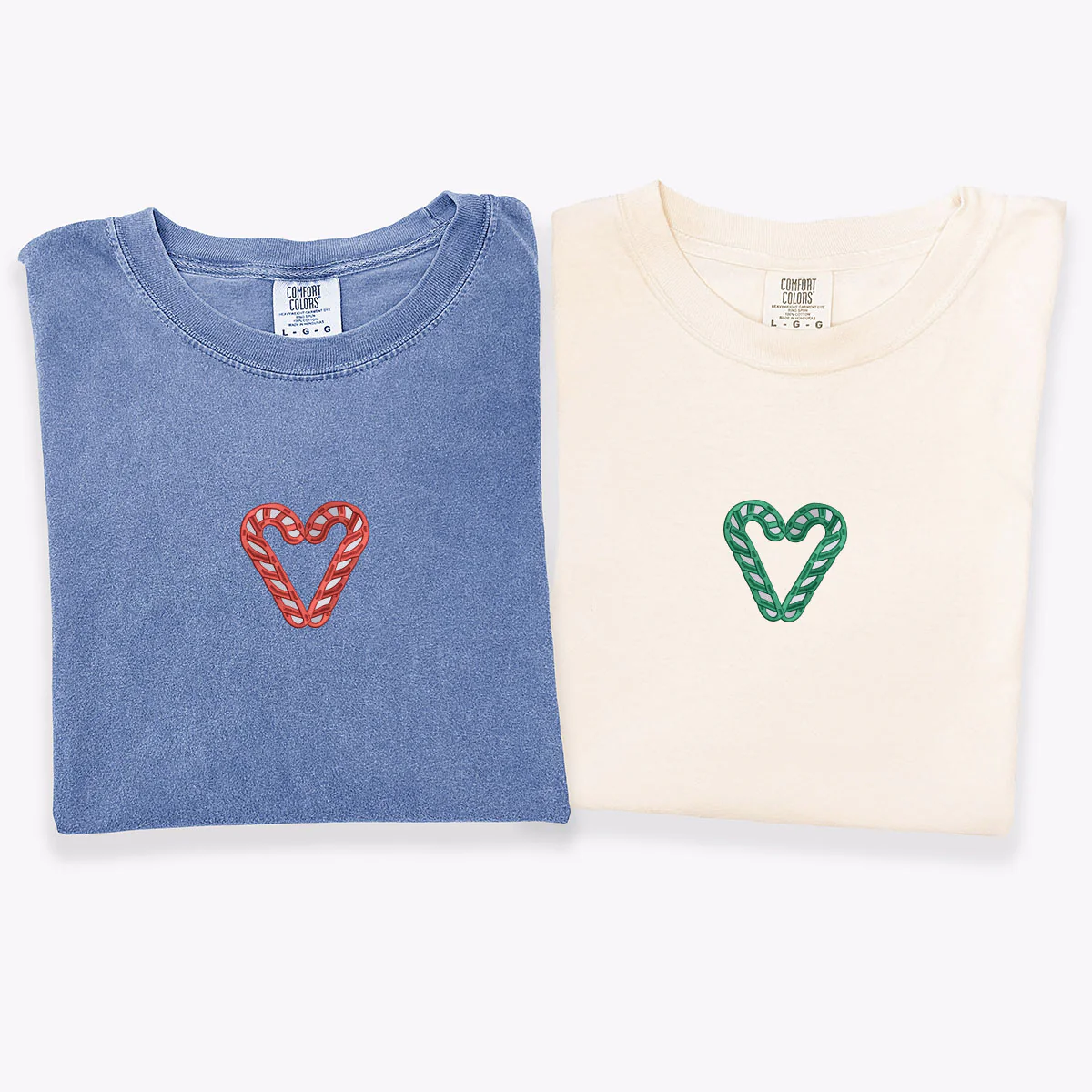 Custom Embroidered Candy Cane Matching T-shirts for Couples - Image 3