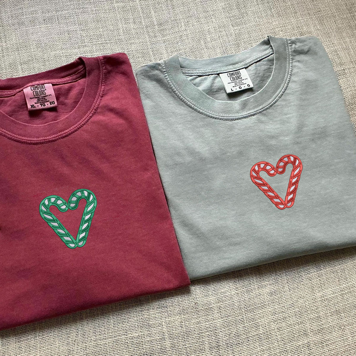 Custom Embroidered Candy Cane Matching T-shirts for Couples - Image 4
