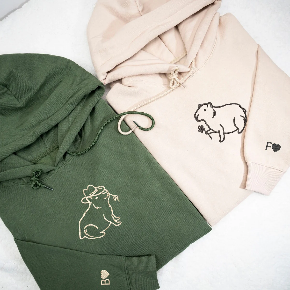 Custom Embroidered Capybara Matching Hoodies for Couples - Image 2