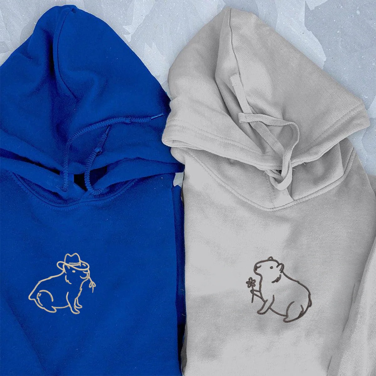 Custom Embroidered Capybara Matching Hoodies for Couples - Image 4