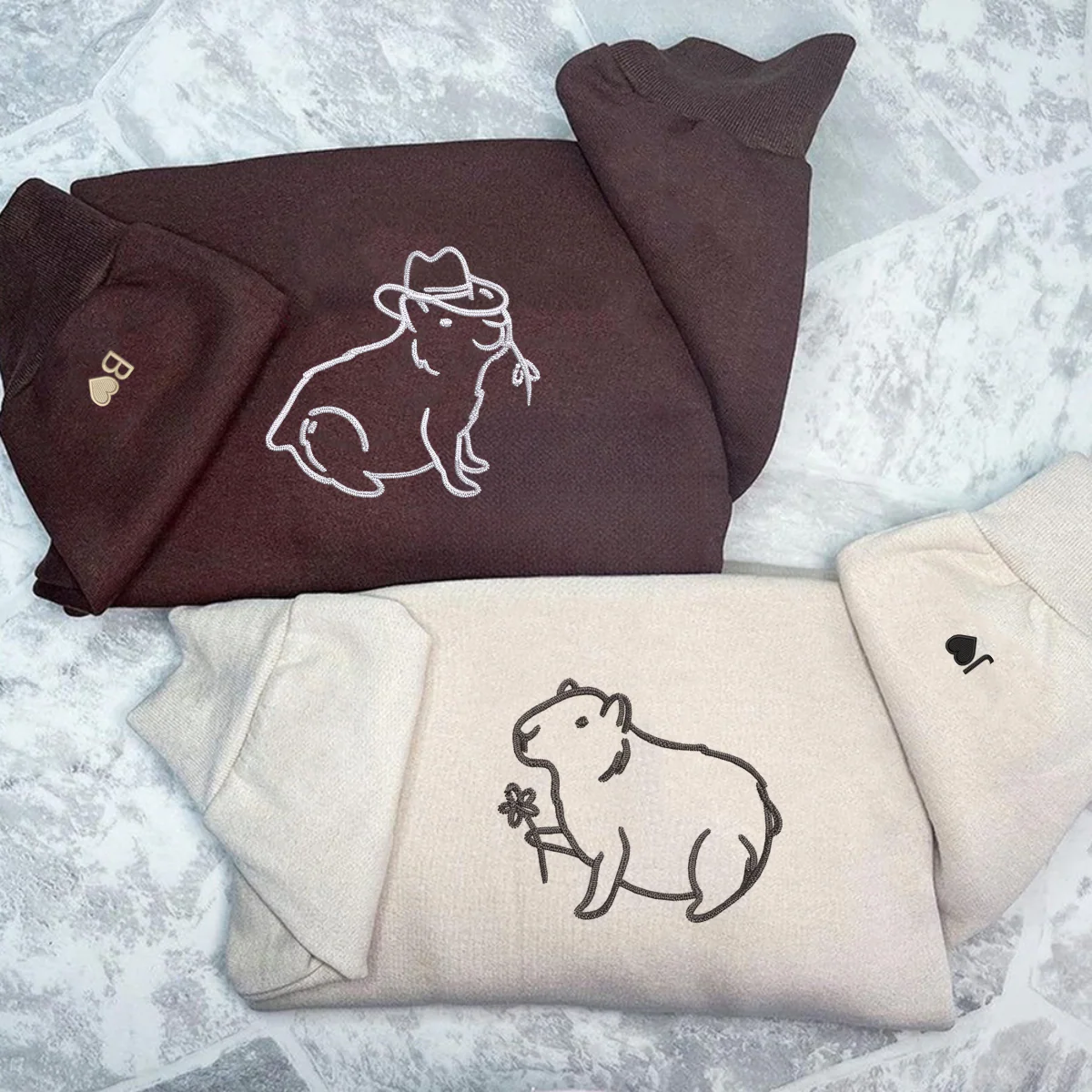 Custom Embroidered Capybara Matching Hoodies for Couples - Image 5