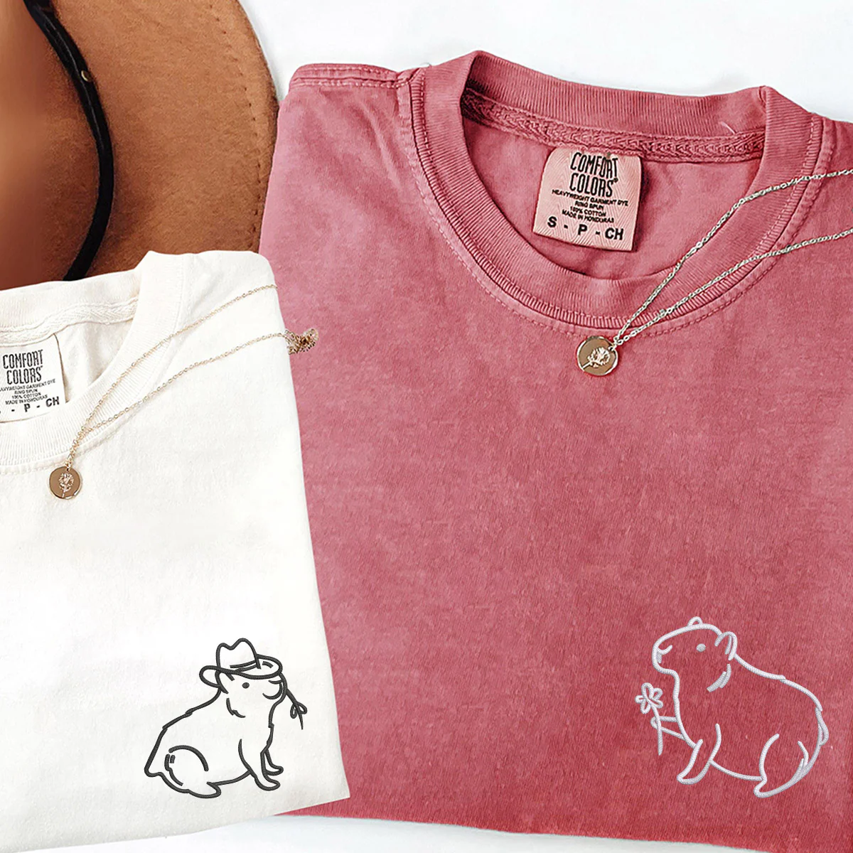 Custom Embroidered Capybara Matching T-shirts for Couples - Image 4