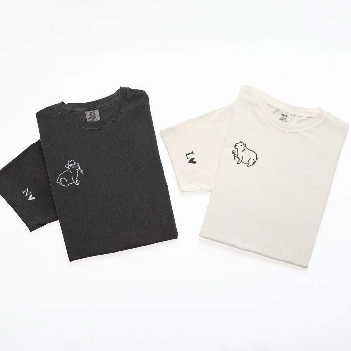 Custom Embroidered Capybara Matching T-shirts for Couples - Image 5
