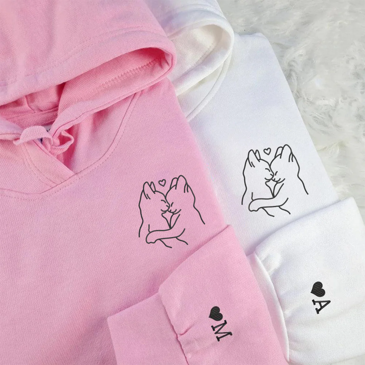 Custom Embroidered Cat Hug Matching Hoodies for Couples - Image 2