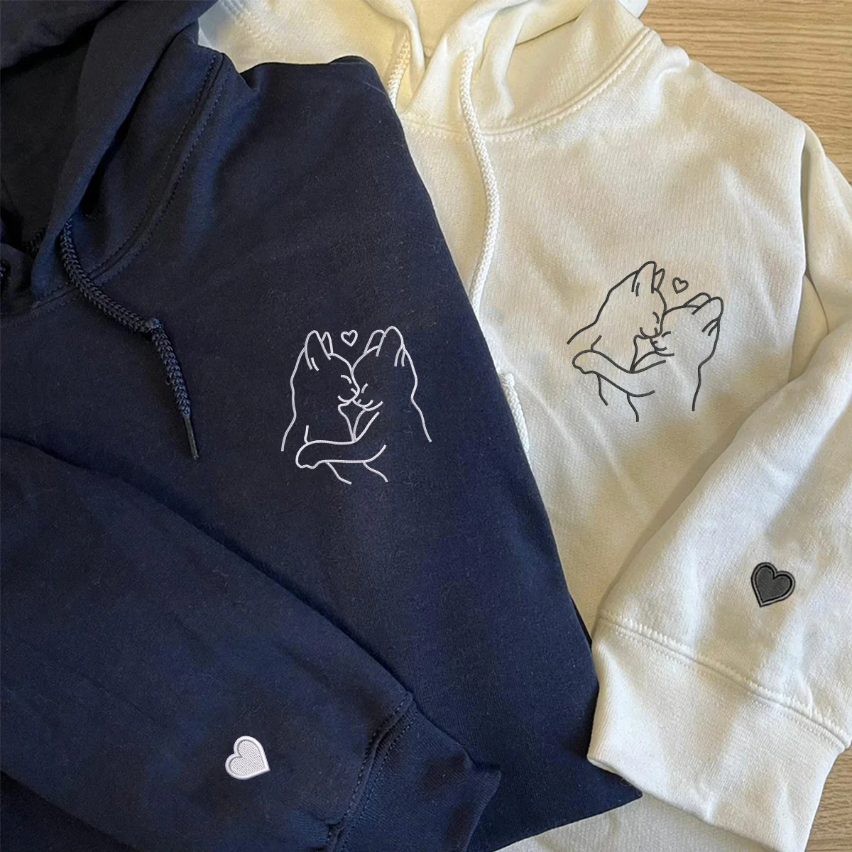 Custom Embroidered Cat Hug Matching Hoodies for Couples - Image 5