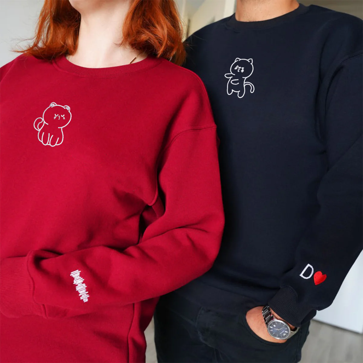 Custom Embroidered Cat Kisses Matching Hoodies for Couples - Image 5