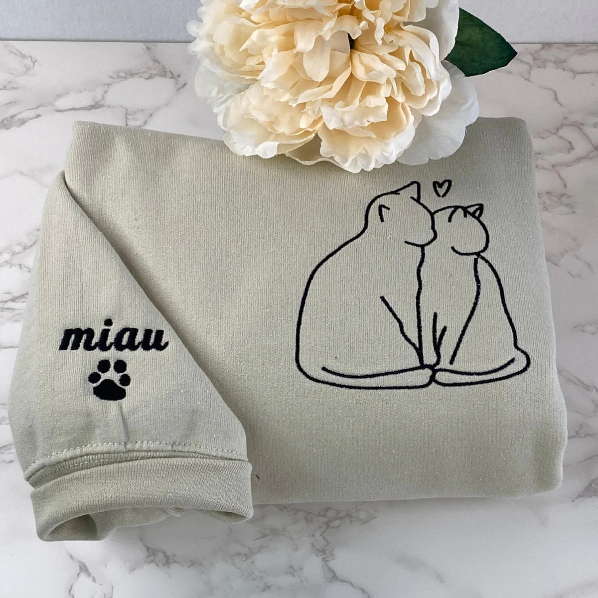 Custom Embroidered Cat Love Matching Hoodies for Couples - Image 2