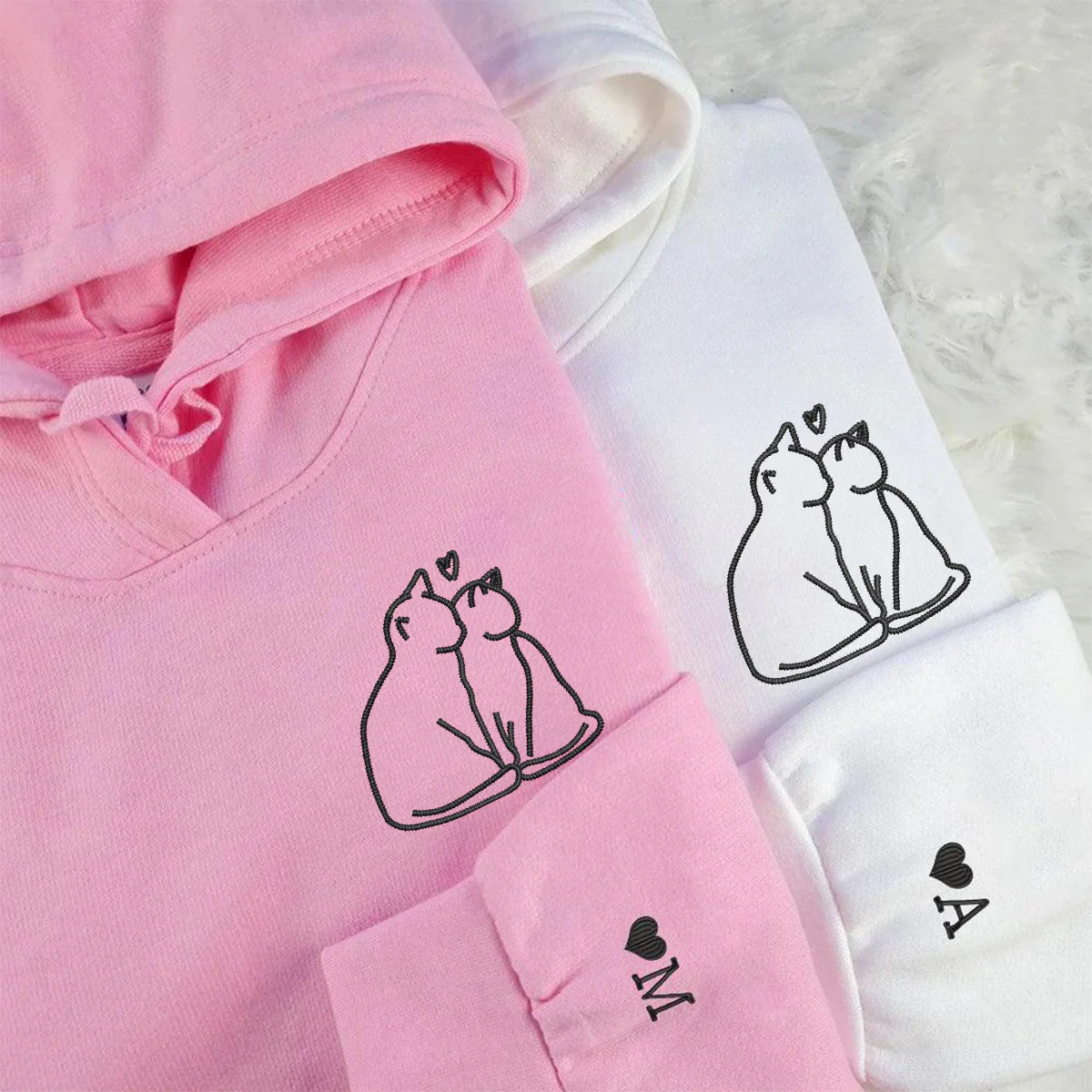 Custom Embroidered Cat Love Matching Hoodies for Couples - Image 4