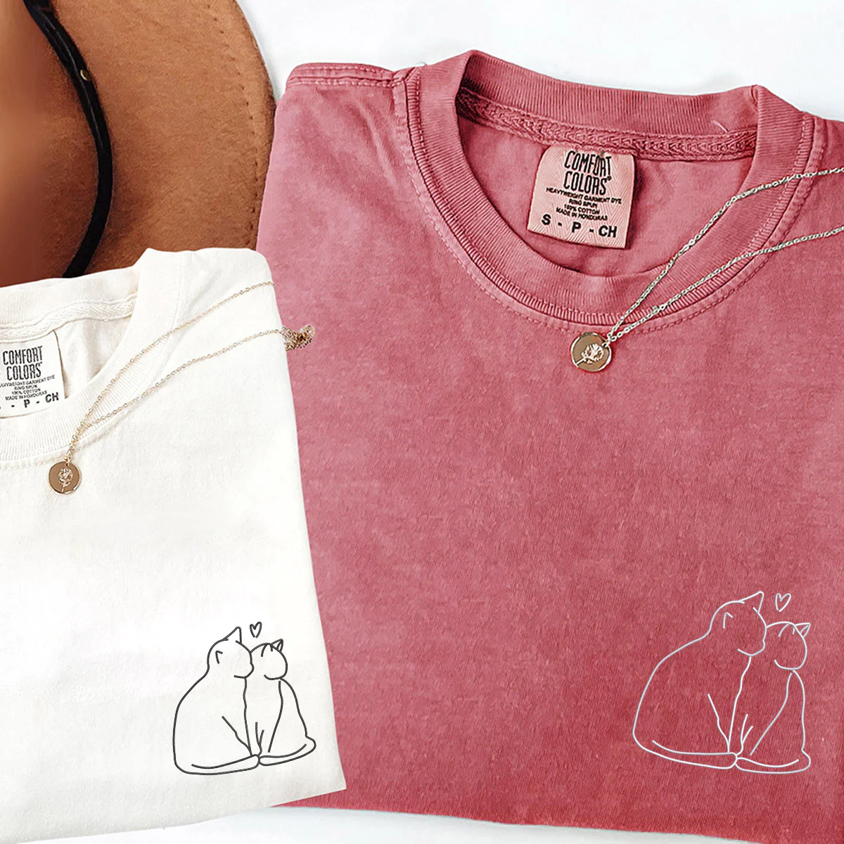 Custom Embroidered Cat Love Matching T-shirts for Couples - Image 2