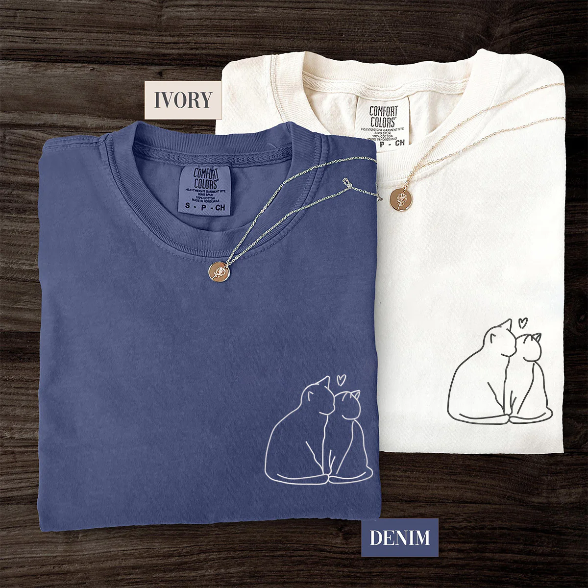 Custom Embroidered Cat Love Matching T-shirts for Couples - Image 3