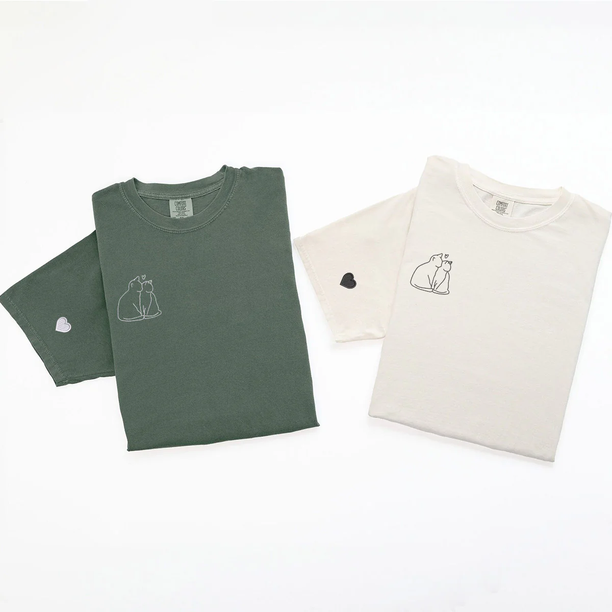 Custom Embroidered Cat Love Matching T-shirts for Couples - Image 4