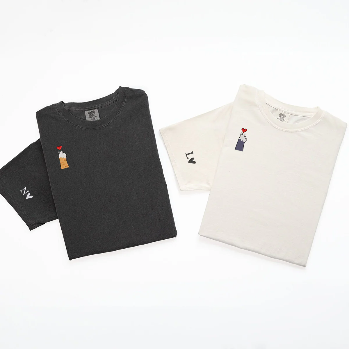 Custom Embroidered Cat Paw Heart Matching T-shirts for Couples - Image 6