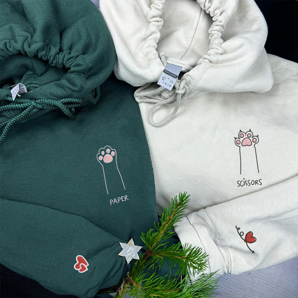 Custom Embroidered Cat Paw Rock Paper Scissors Matching Hoodies for Couples - Image 4