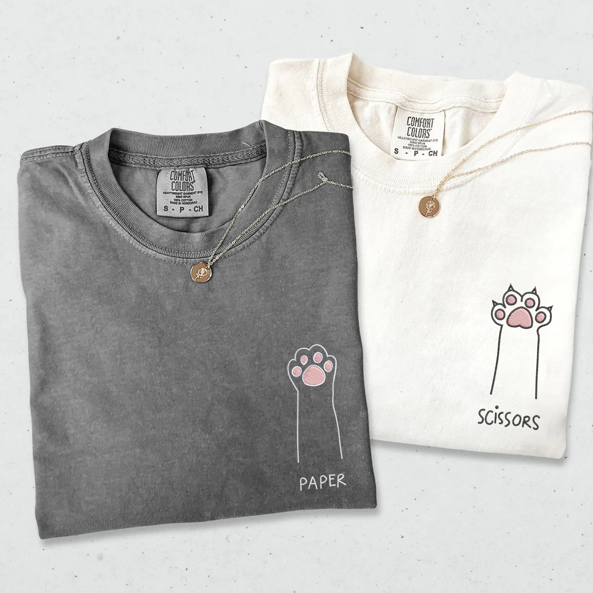 Custom Embroidered Cat Paw Rock Paper Scissors Matching T-shirts for Couples - Image 4
