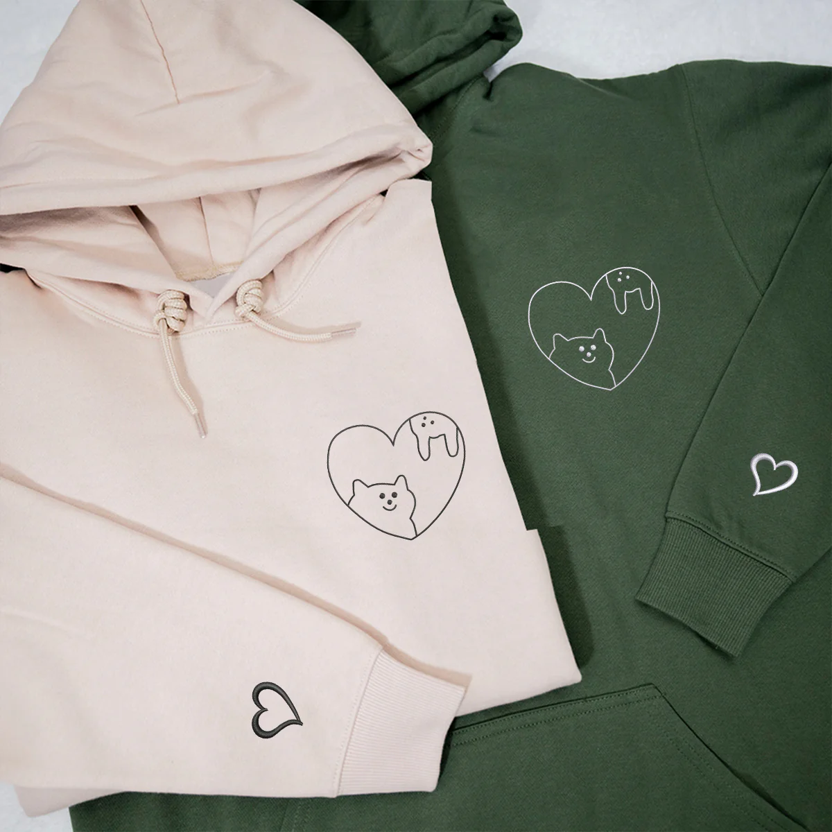 Custom Embroidered Cat & Rabbit Love Matching Hoodies for Couples