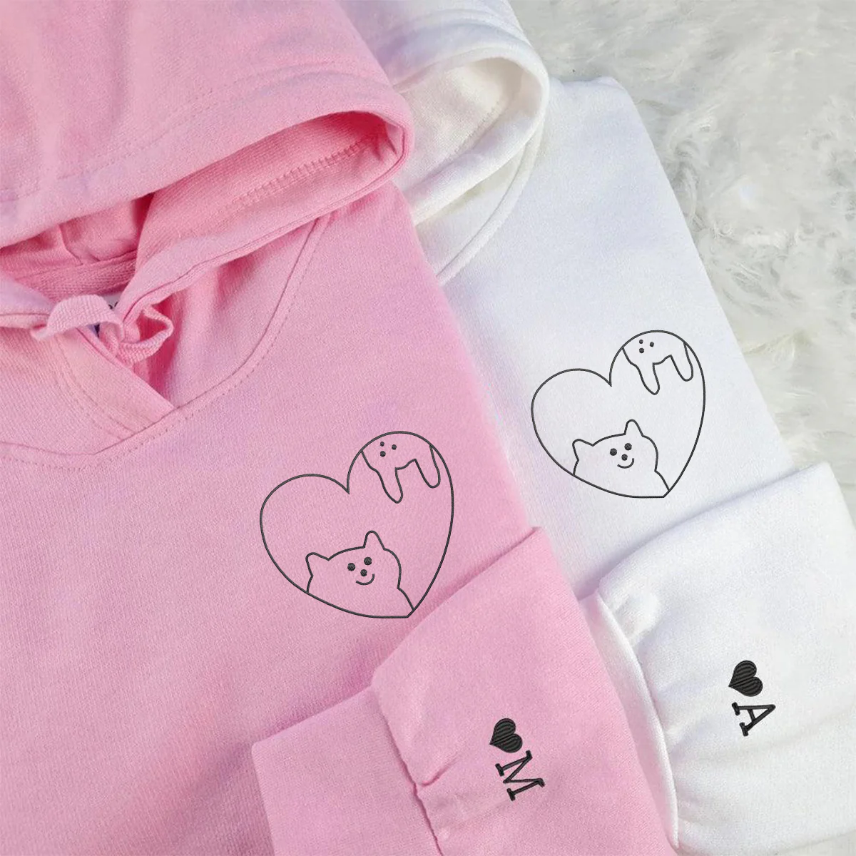 Custom Embroidered Cat & Rabbit Love Matching Hoodies for Couples - Image 2
