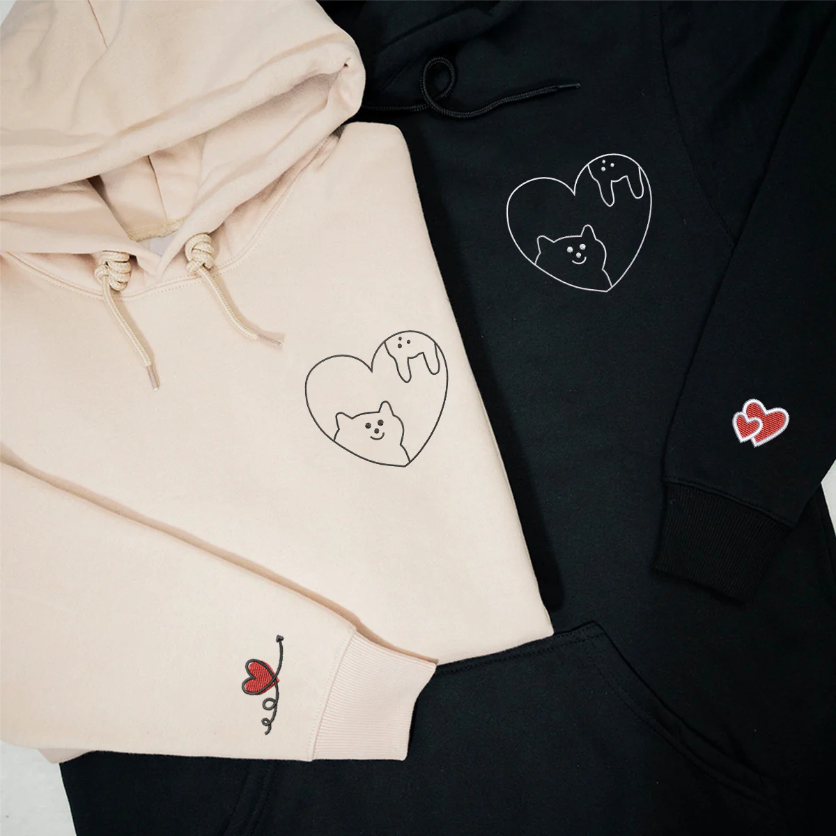 Custom Embroidered Cat & Rabbit Love Matching Hoodies for Couples - Image 3