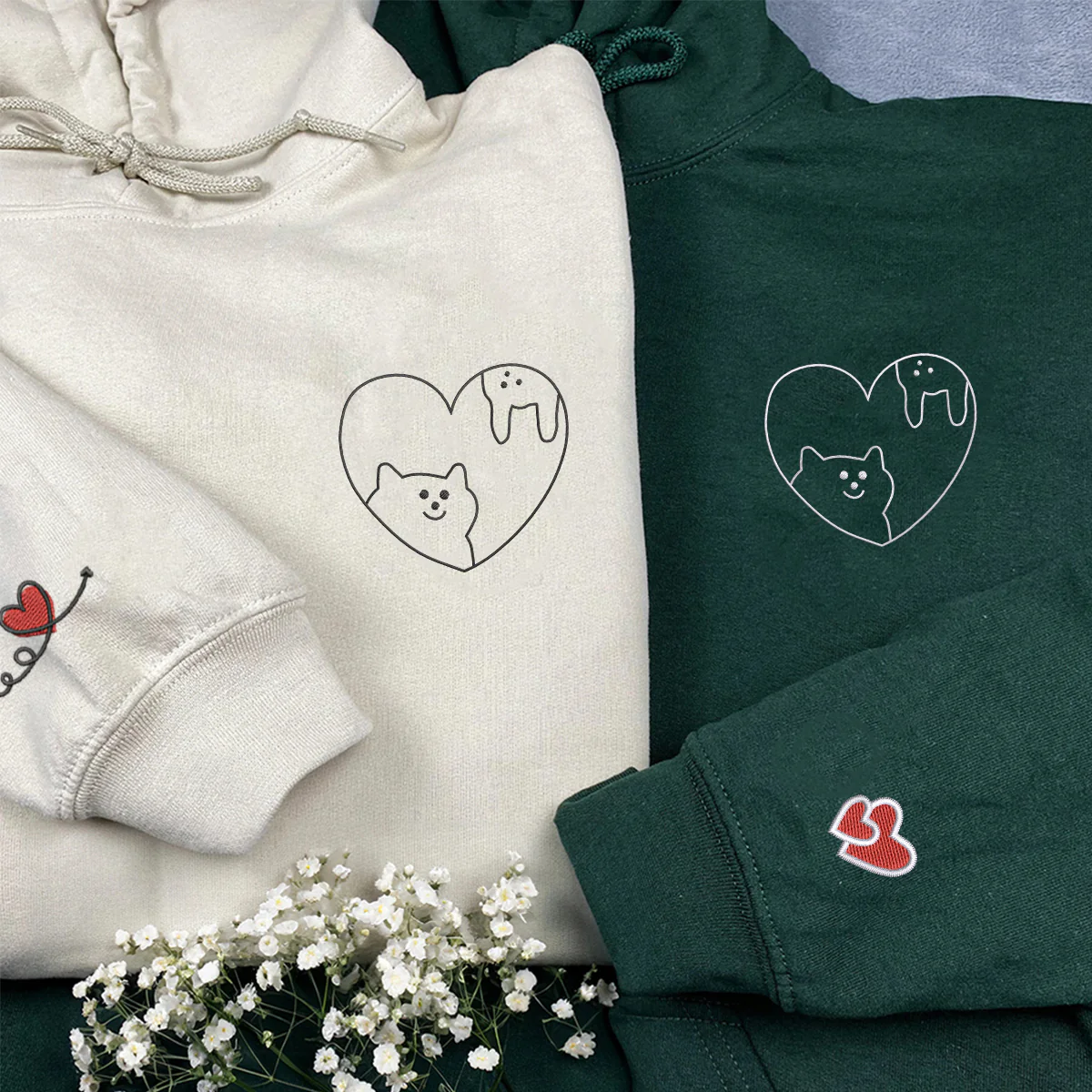 Custom Embroidered Cat & Rabbit Love Matching Hoodies for Couples - Image 6
