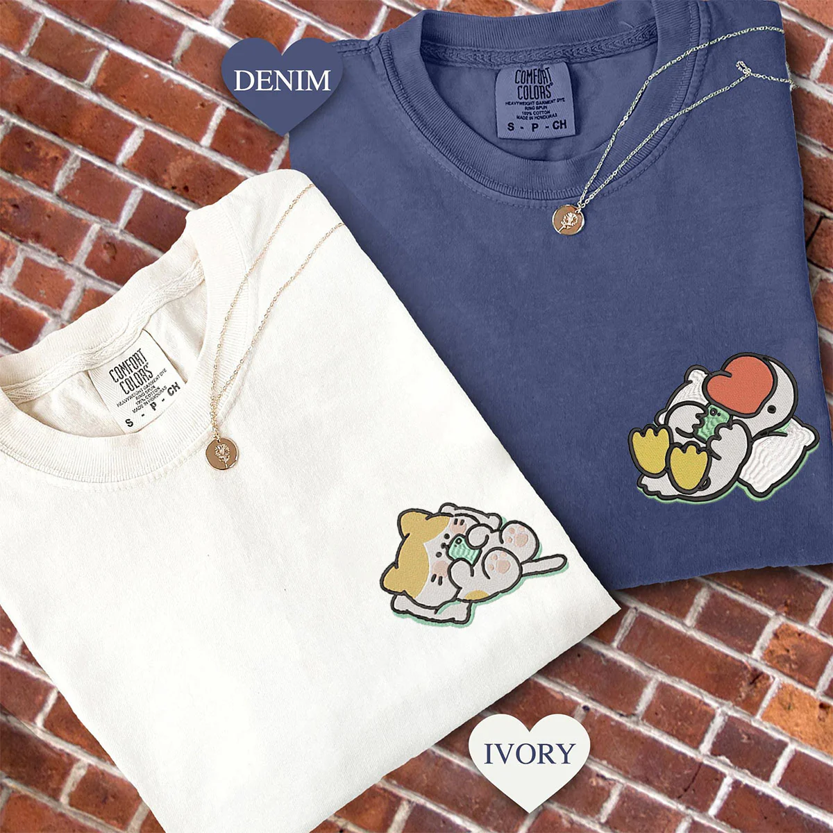 Custom Embroidered Cat x Cute Goose Matching T-shirts for Couples - Image 2