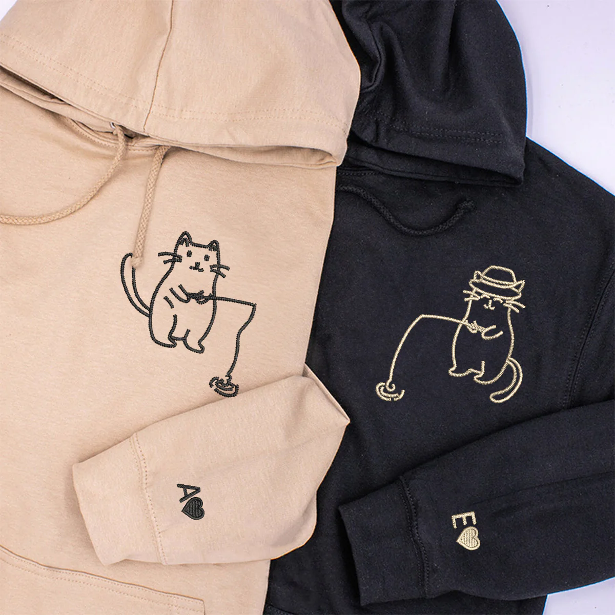 Custom Embroidered Cats Fishing Matching Hoodies for Couples - Image 3