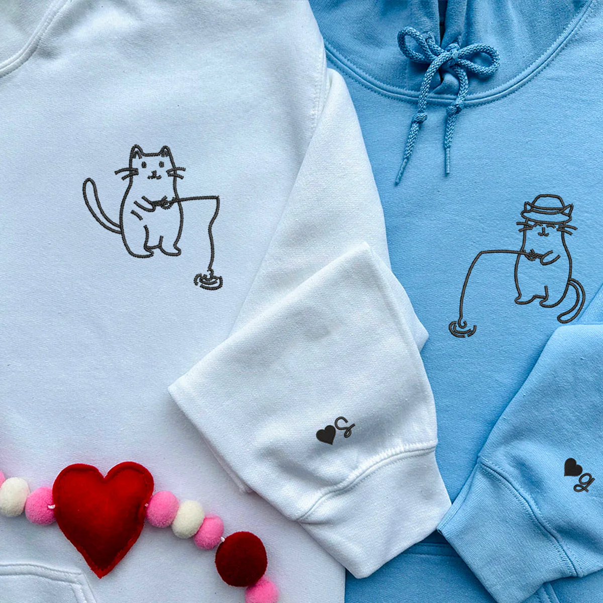 Custom Embroidered Cats Fishing Matching Hoodies for Couples - Image 6