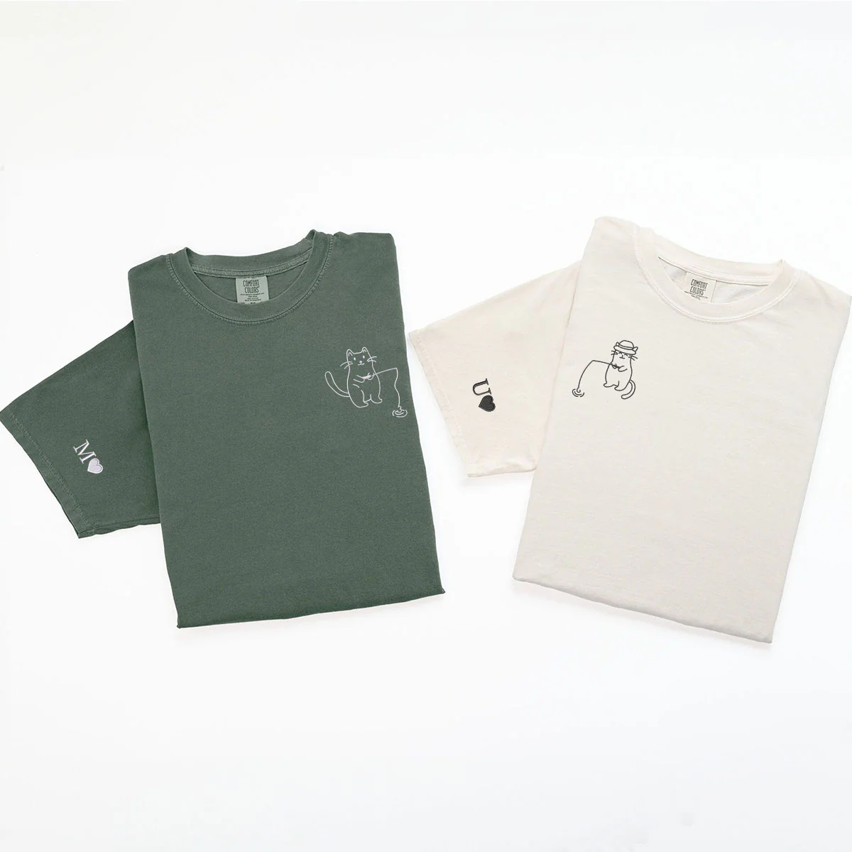 Custom Embroidered Cats Fishing Matching T-shirts for Couples - Image 5