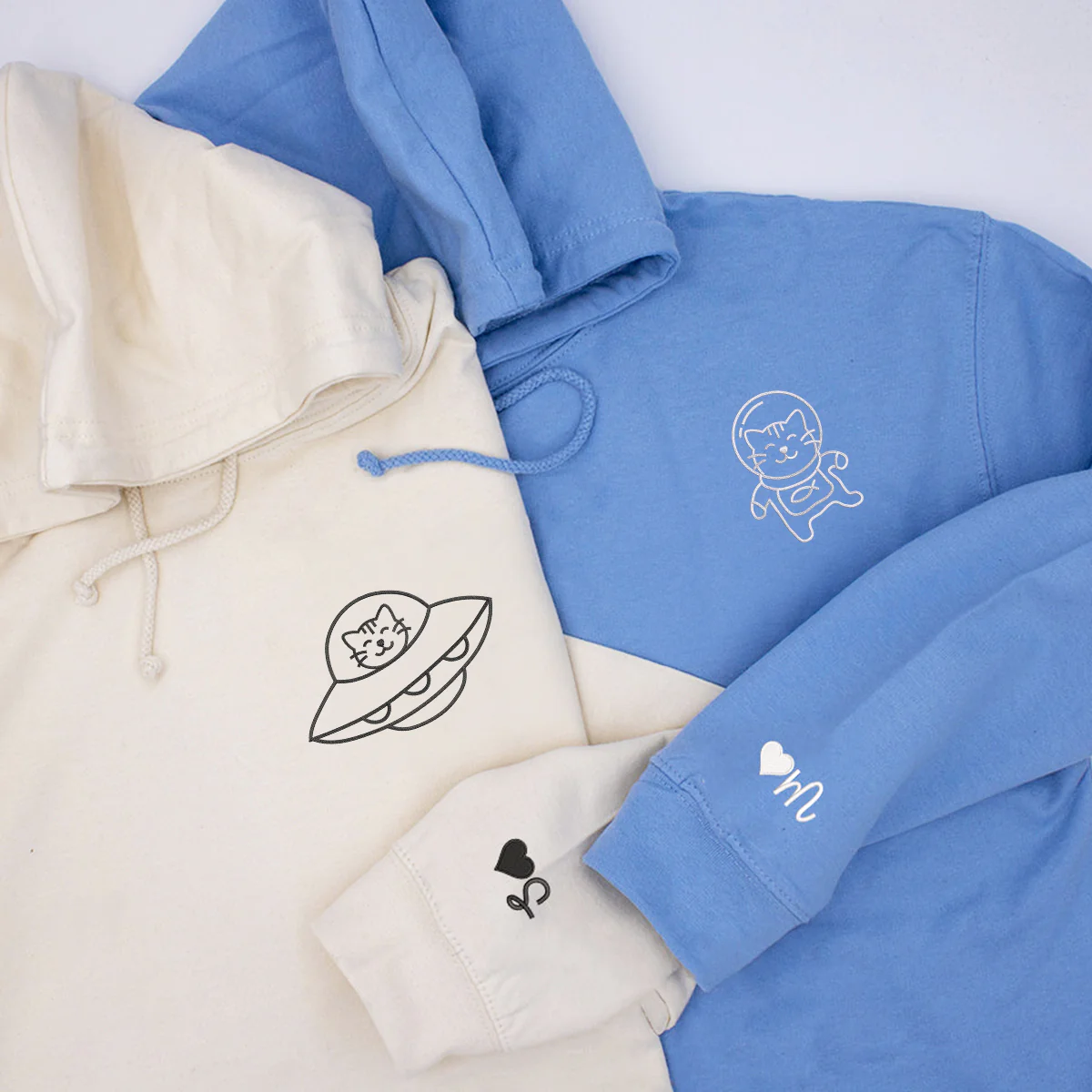 Custom Embroidered Catstronauts Matching Hoodies for Couples - Image 4