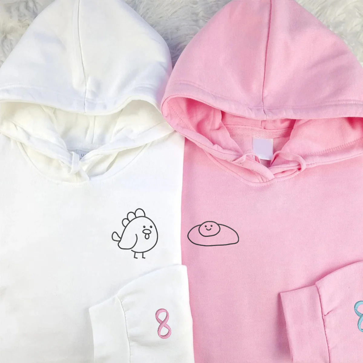 Custom Embroidered Chicken & Egg Matching Hoodies for Couples - Image 3