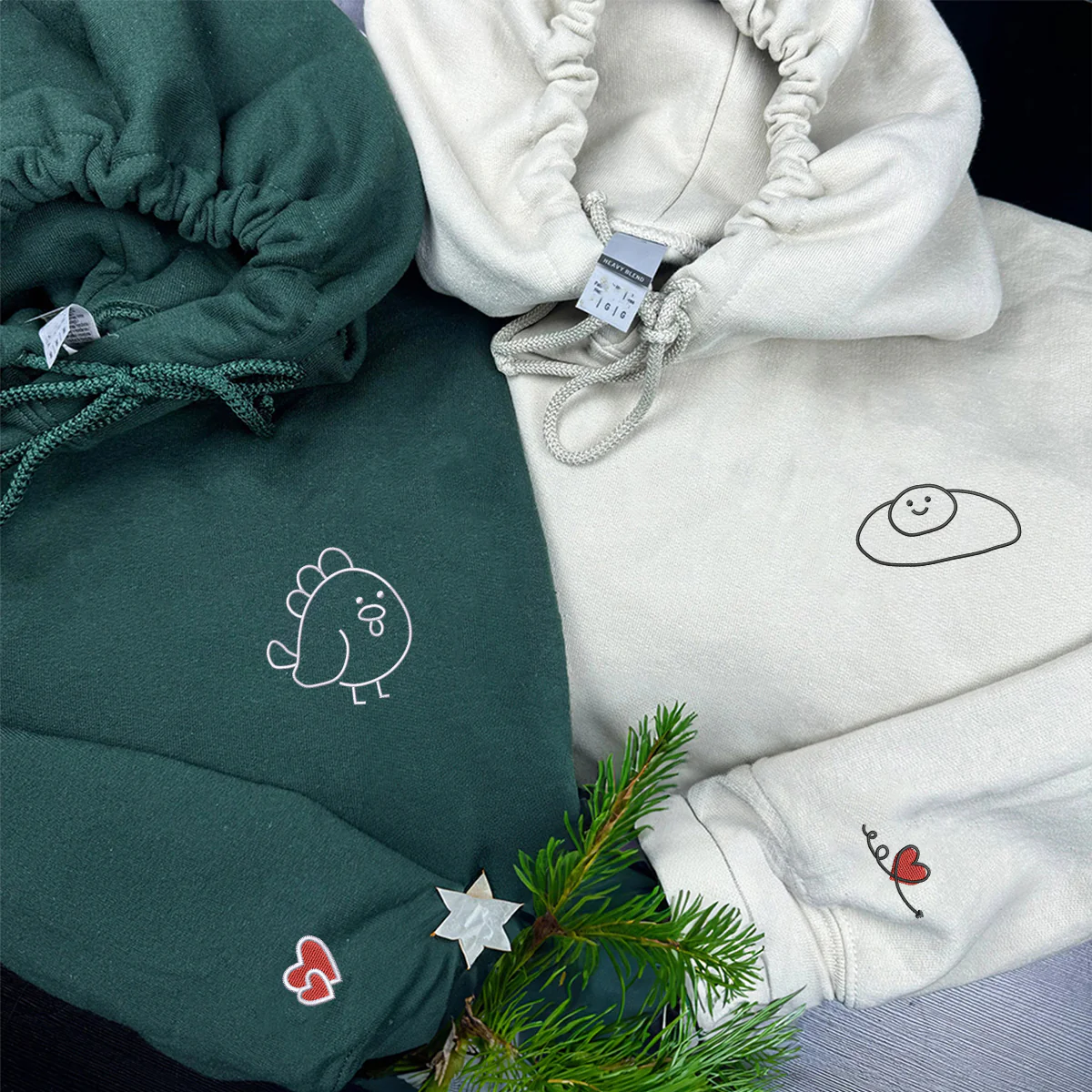 Custom Embroidered Chicken & Egg Matching Hoodies for Couples - Image 4