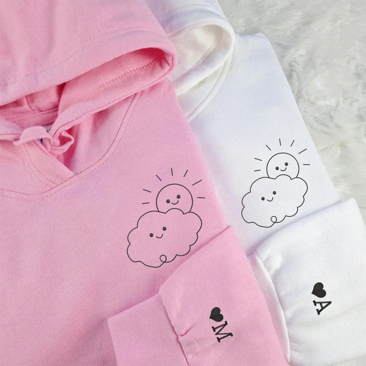 Custom Embroidered Cloud & Sun Matching Hoodies for Couples - Image 4
