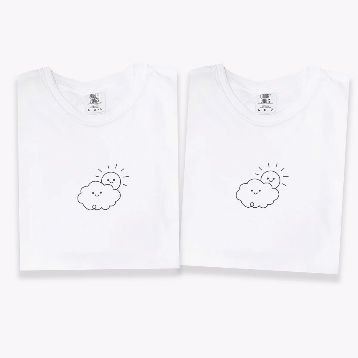 Custom Embroidered Cloud & Sun Matching T-shirts for Couples