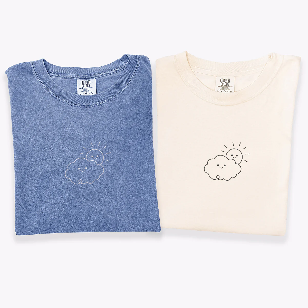 Custom Embroidered Cloud & Sun Matching T-shirts for Couples - Image 4