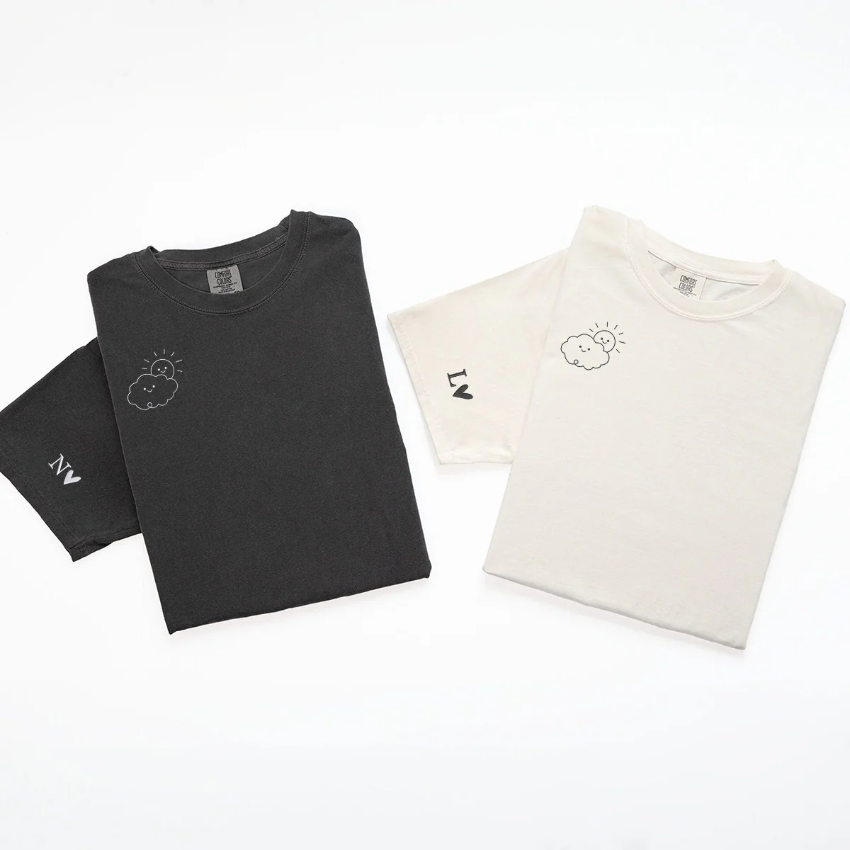 Custom Embroidered Cloud & Sun Matching T-shirts for Couples - Image 6
