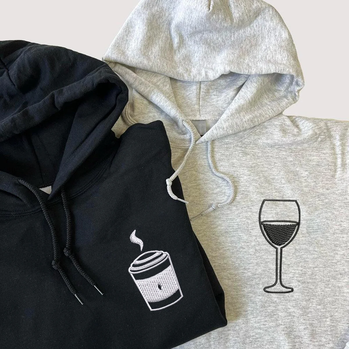 Custom Embroidered Coffee and Wine Matching Hoodies for Couples - Image 4