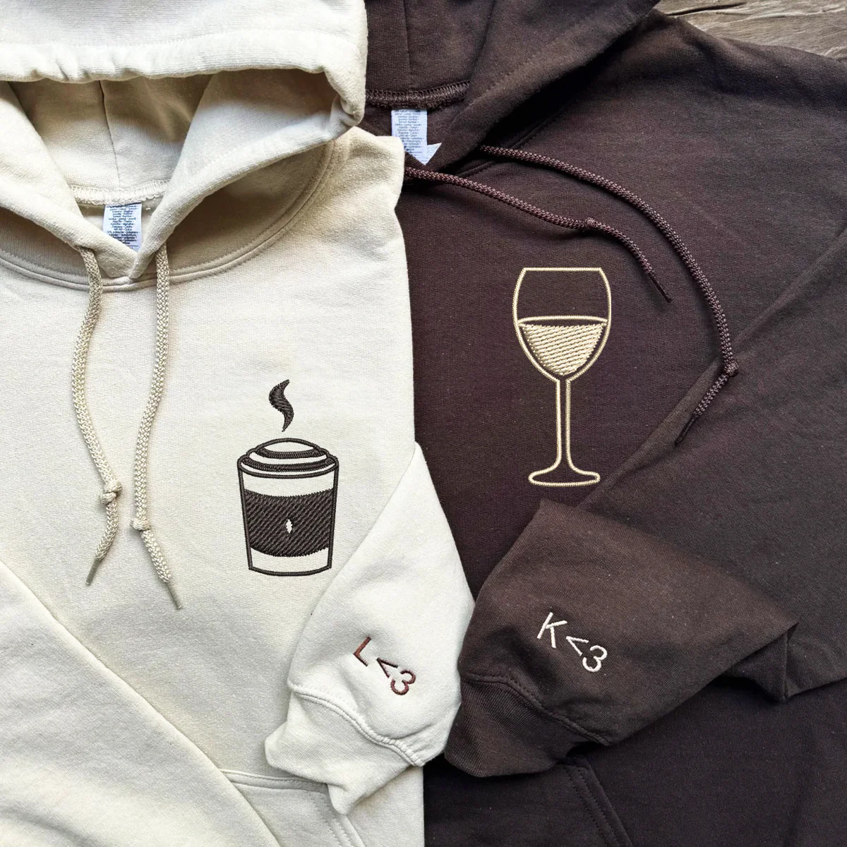 Custom Embroidered Coffee and Wine Matching Hoodies for Couples - Image 5