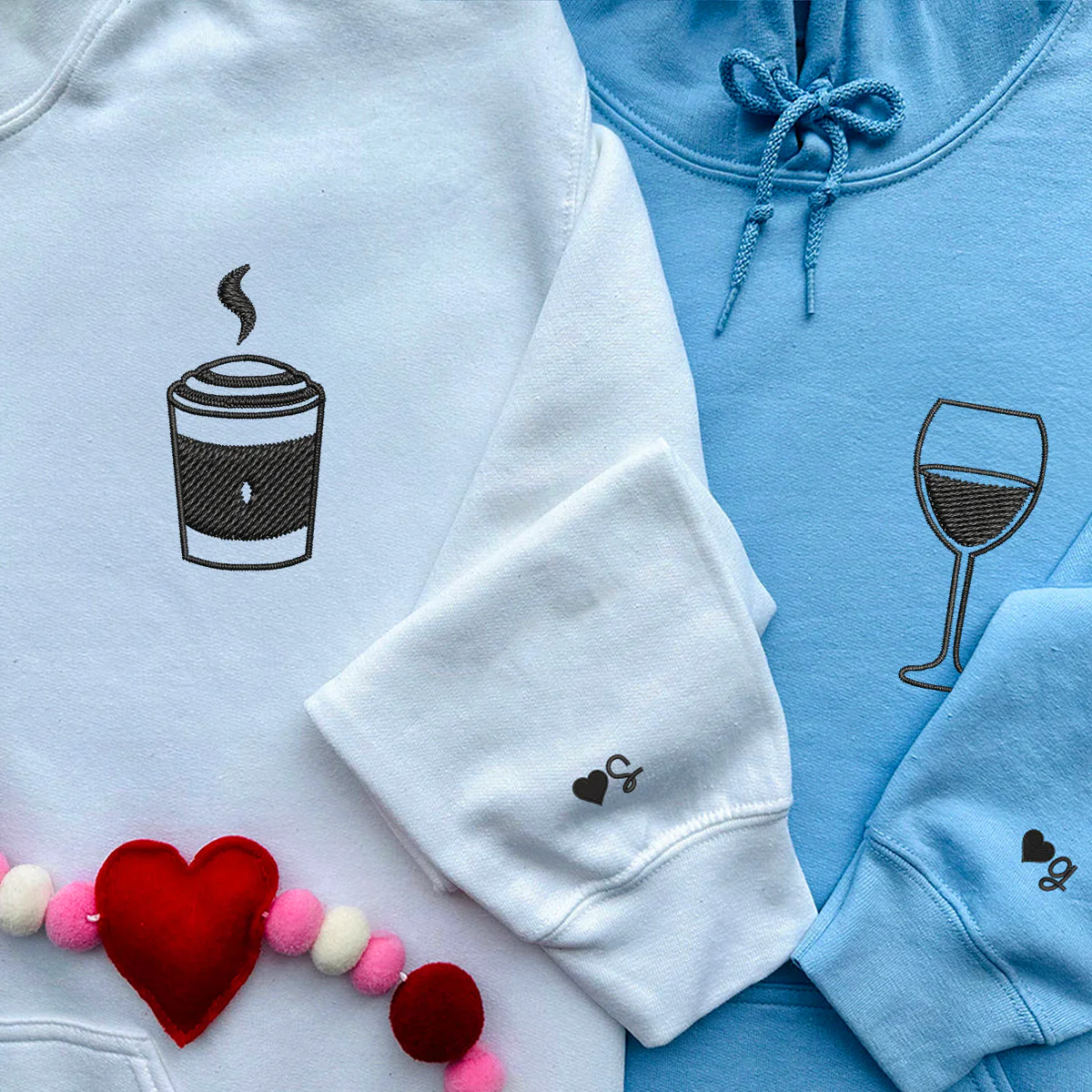 Custom Embroidered Coffee and Wine Matching Hoodies for Couples - Image 7
