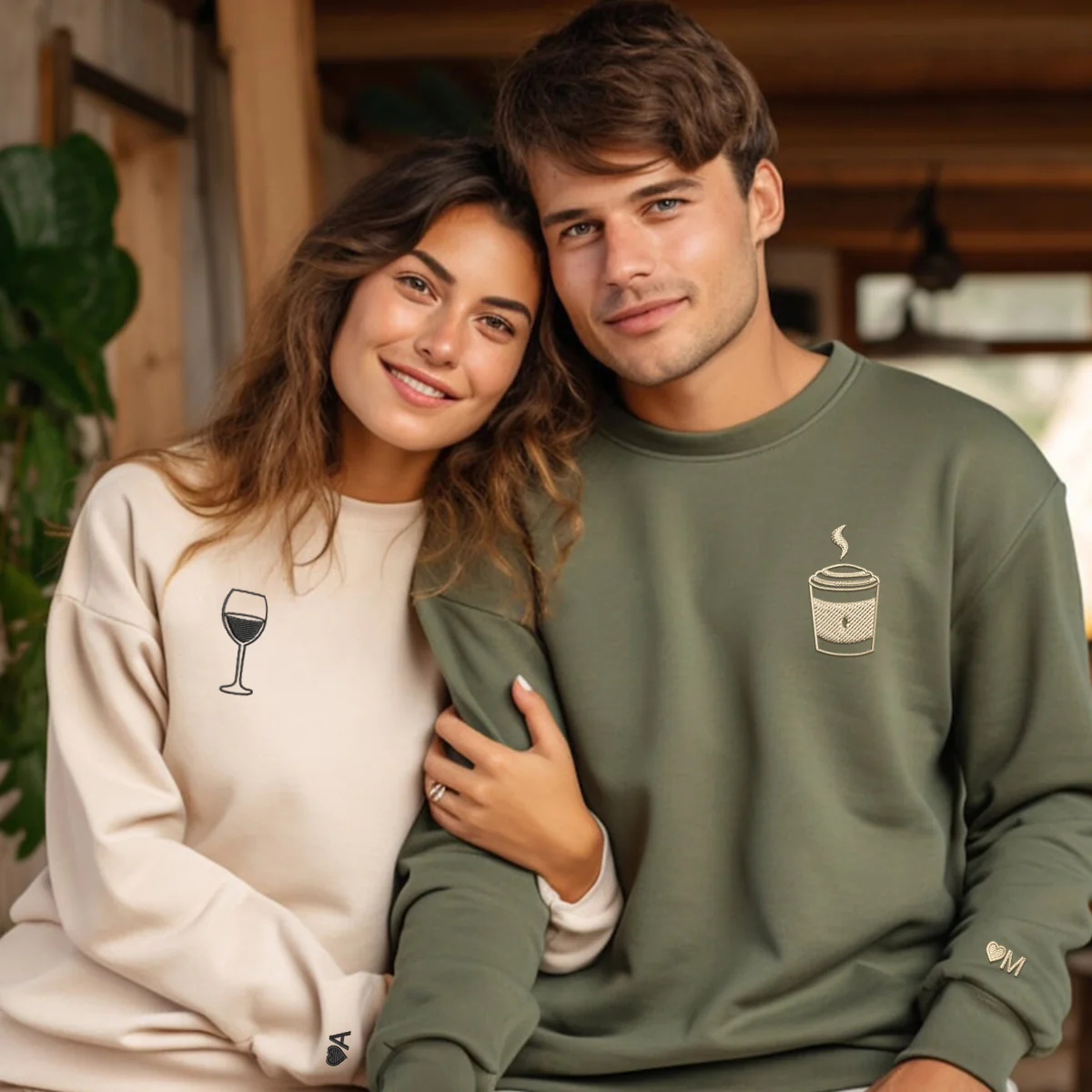 Custom Embroidered Coffee and Wine Matching Hoodies for Couples - Image 8