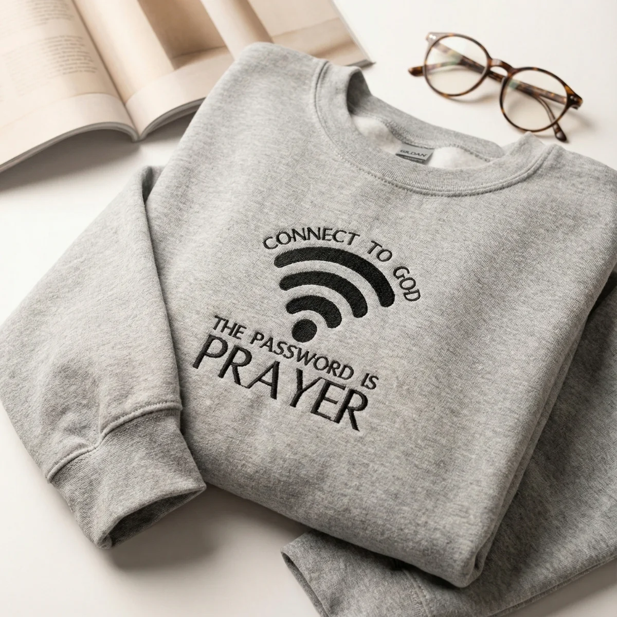Custom Embroidered Connect To God, The Password Is Prayer Hoodie - Christian Sweatshirt - Image 2