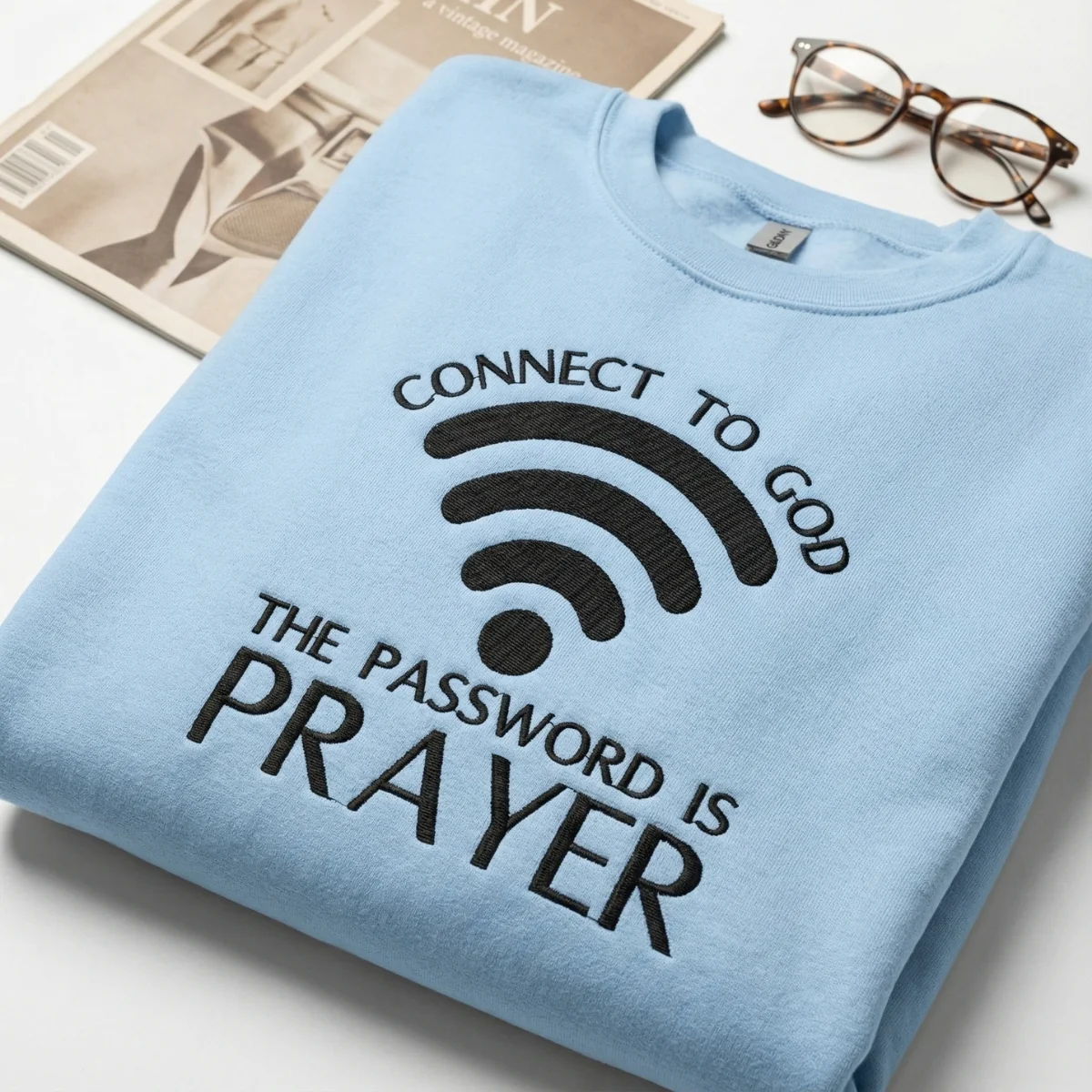 Custom Embroidered Connect To God, The Password Is Prayer Hoodie - Christian Sweatshirt - Image 3