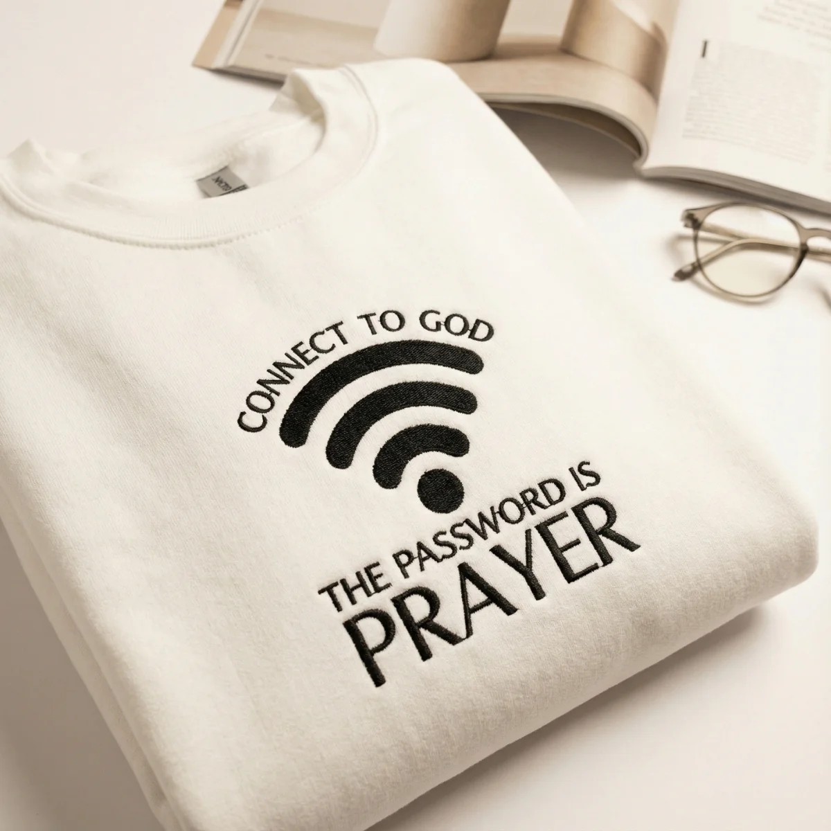 Custom Embroidered Connect To God, The Password Is Prayer Hoodie - Christian Sweatshirt - Image 4