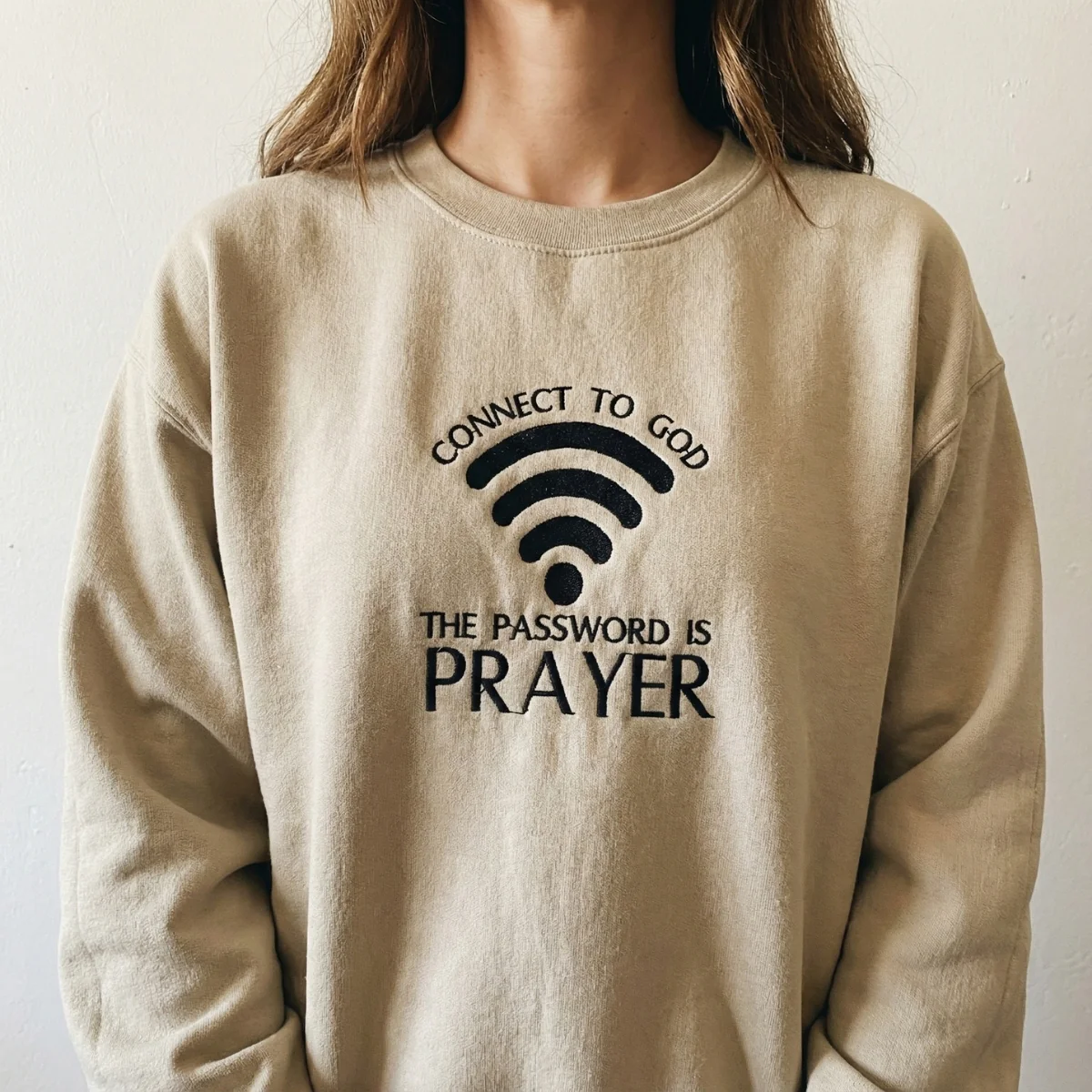 Custom Embroidered Connect To God, The Password Is Prayer Hoodie - Christian Sweatshirt - Image 5