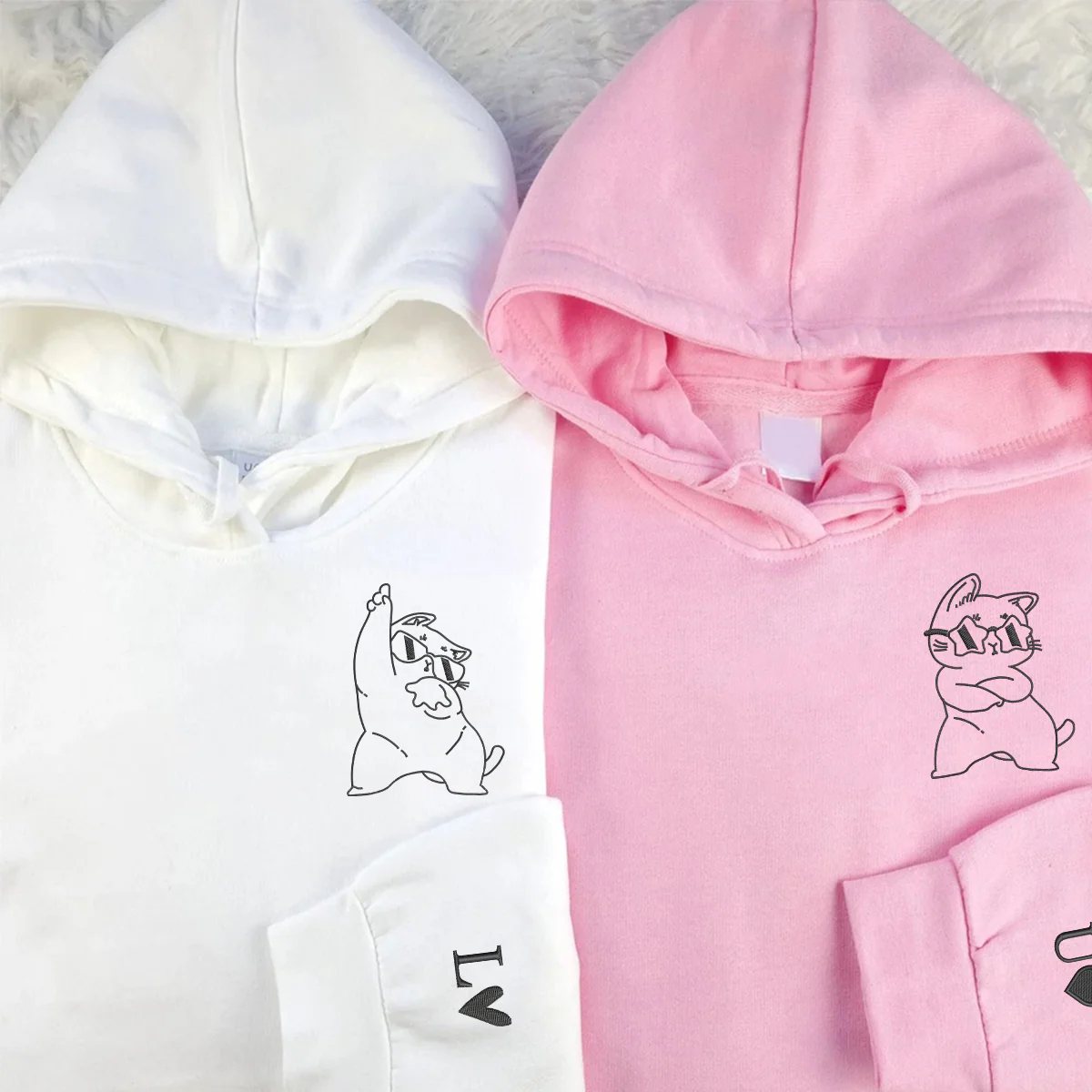 Custom Embroidered Cool Cat Matching Hoodies for Couples - Image 2